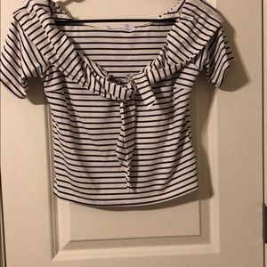 Off shoulder tie crop